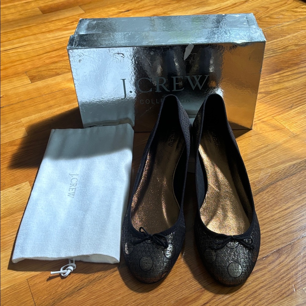 J.Crew Metallic Jacquard Ballet Flats, size 9.5, Bronze/Black